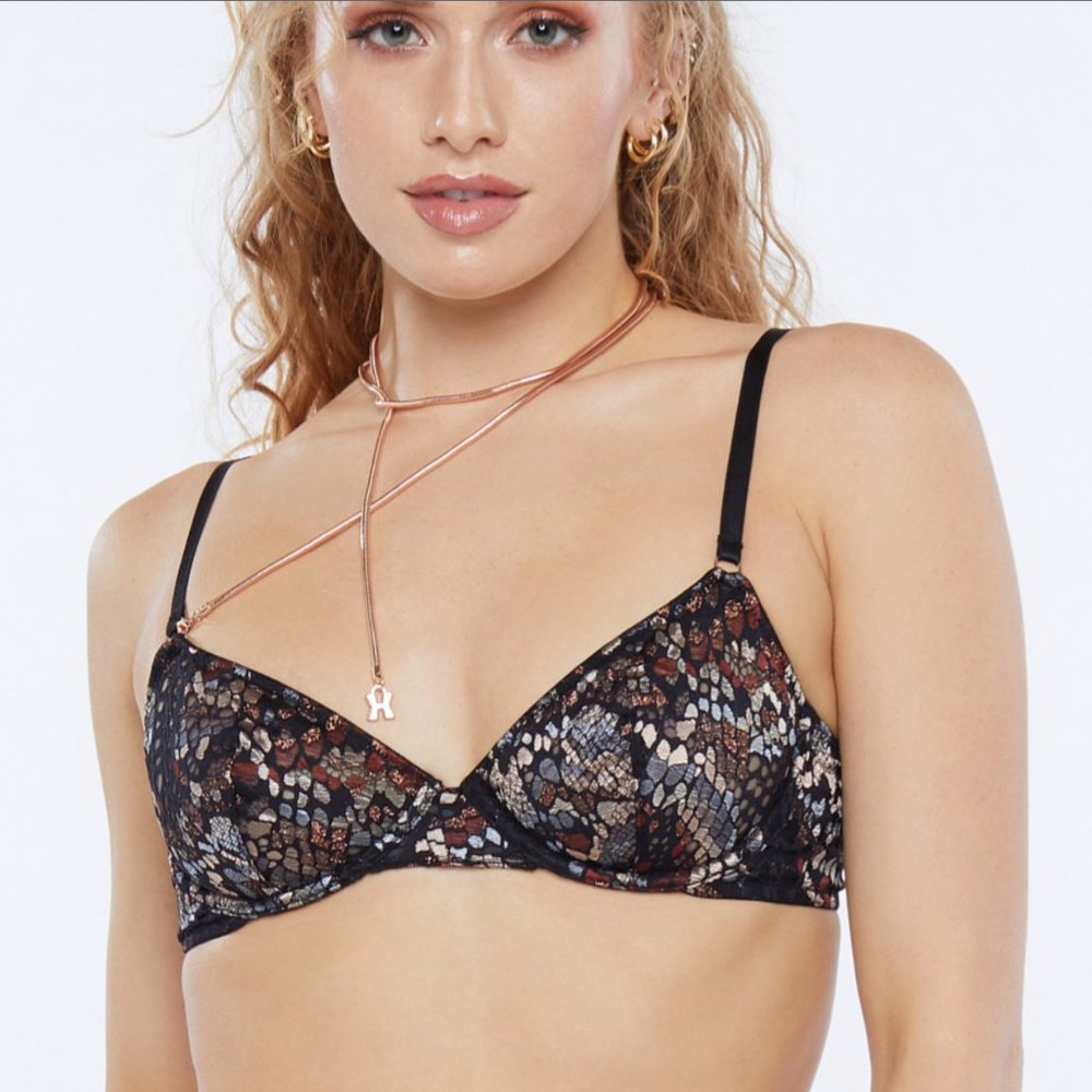 Savage X Fenty Cold-Hearted Snake Lace Unlined Demi Bra - Size 36A - NWT